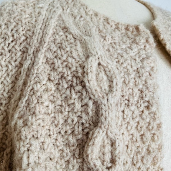 Vintage Tan Cream HandKnitted Cardigan Sweater Duster - Picture 5 of 11